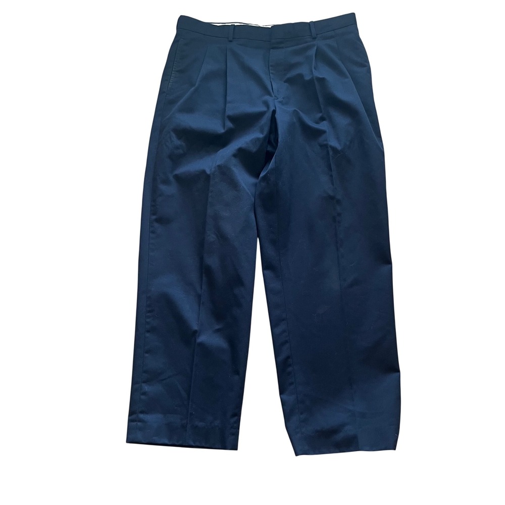 LL Bean Mens Navy Blue Pleated Chino Pants 36x30 Cotton Blend 0BT52